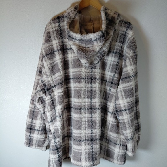 Koolaburra UGG Brushed Back Sherpa Hoodie Pullover Portobello Plaid  2X XXL 1/4 - Picture 14 of 15